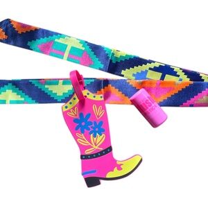 Pink 3 Piece Bundle w/ Boot Luggage Tag, Cheek/Lip Balm and Twilly